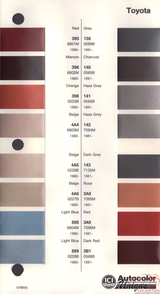 1980 - 1983 Toyota Paint Charts Autocolor